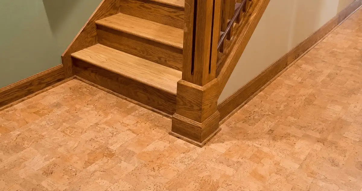 End of a staircase with cork flooring in New Orleans, LA